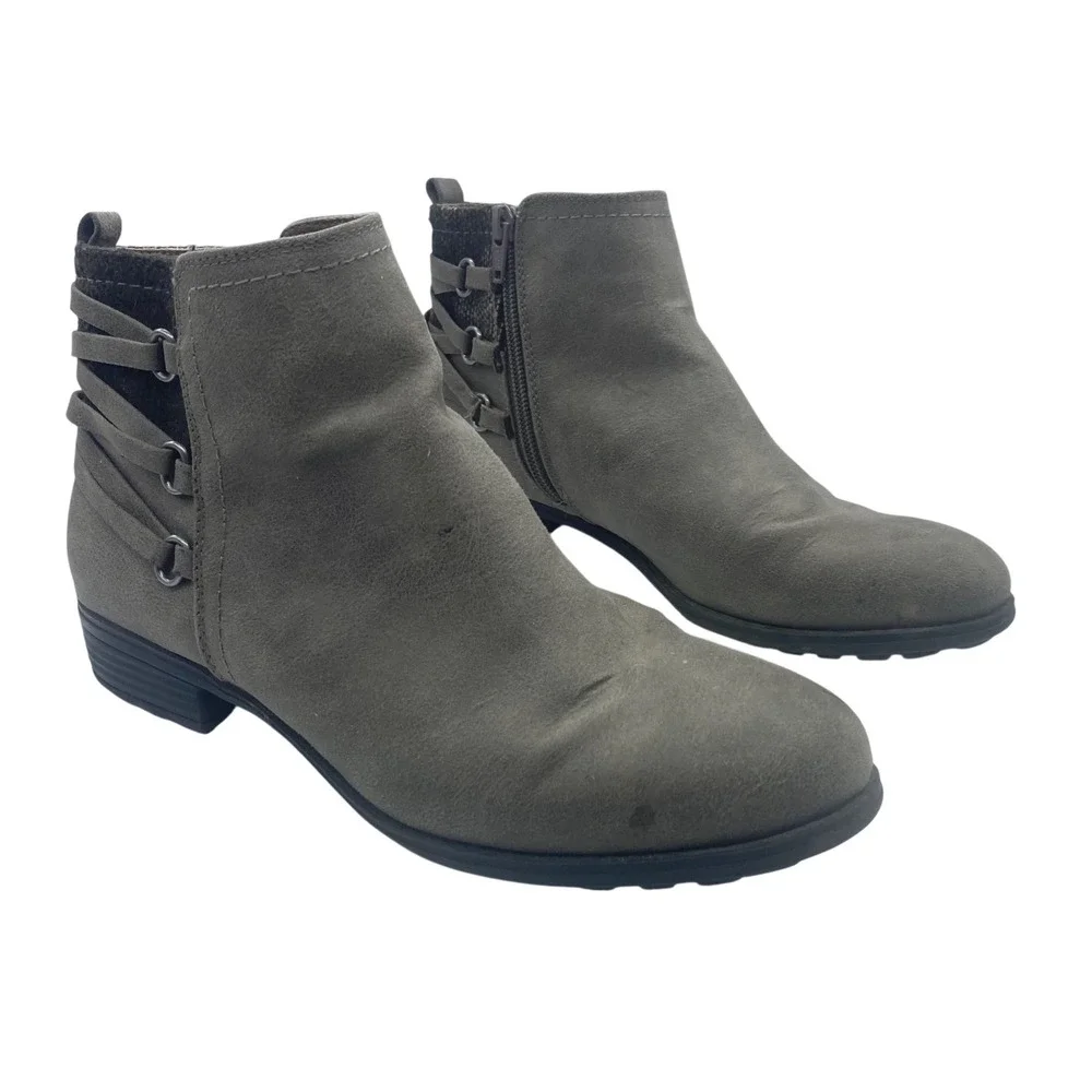 White Mountain Ramone Taupe Gray Faux Leather Strappy Ankle Boots Womens 7.5 M